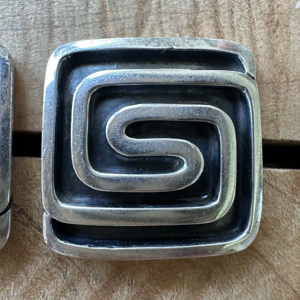 Vintage Silverbird Earrings 0.625 Inch‎ Geometric Maze Square 925 Sterling 11.6g - Picture 2 of 10